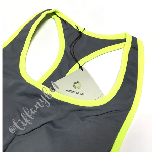 ❤️SOLD❤️ Rock Gray Neon Yellow Racerback Sport Bra - Picture 3 of 11